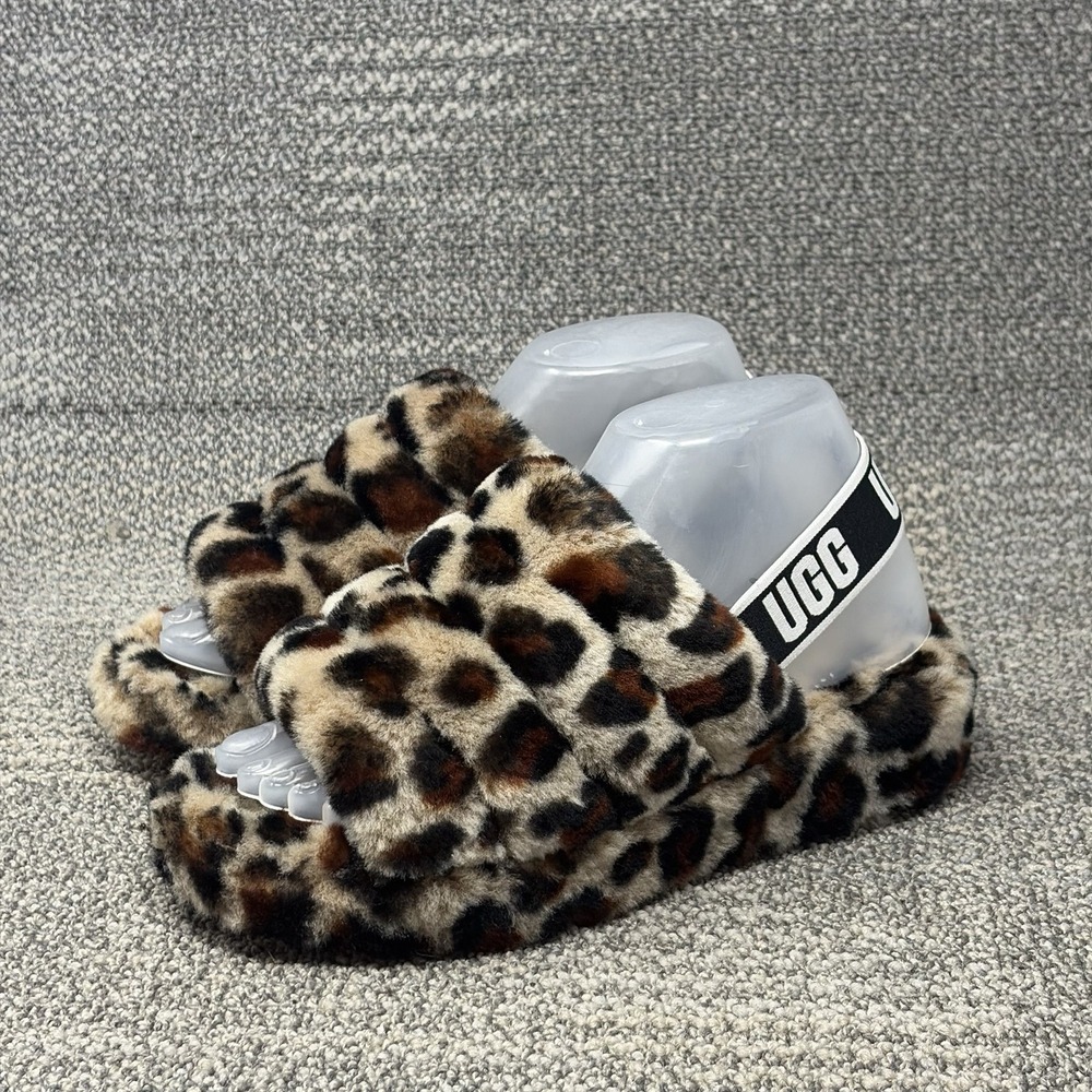 UGG Fluff Yeah Slide Leopard Womens 7 Amphora Sheepskin Slippers 1106252